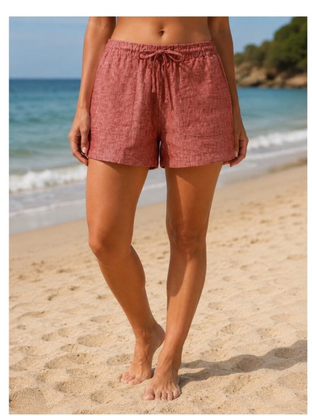 C&C California 100% Linen Drawstring Shorts Women’s Summer Beach Resort Medium